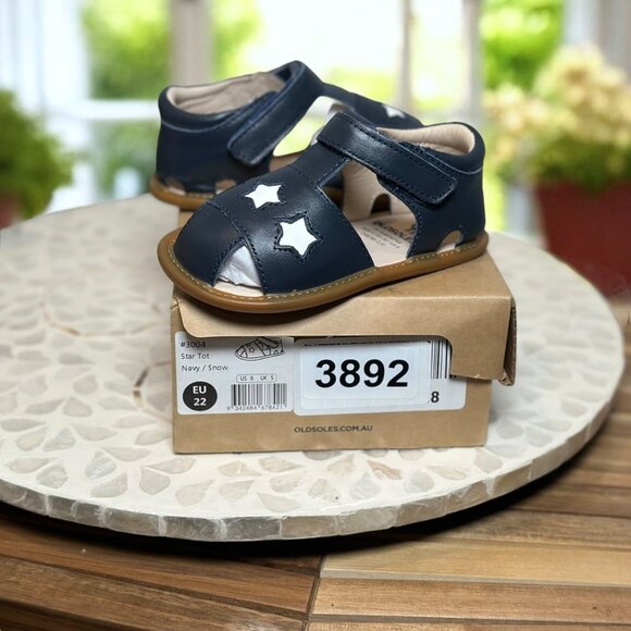 Old Soles Star Tot Navy Leather Baby Sandals EU 22 US 6 Infant Toddler Shoes NIB - Picture 9 of 15